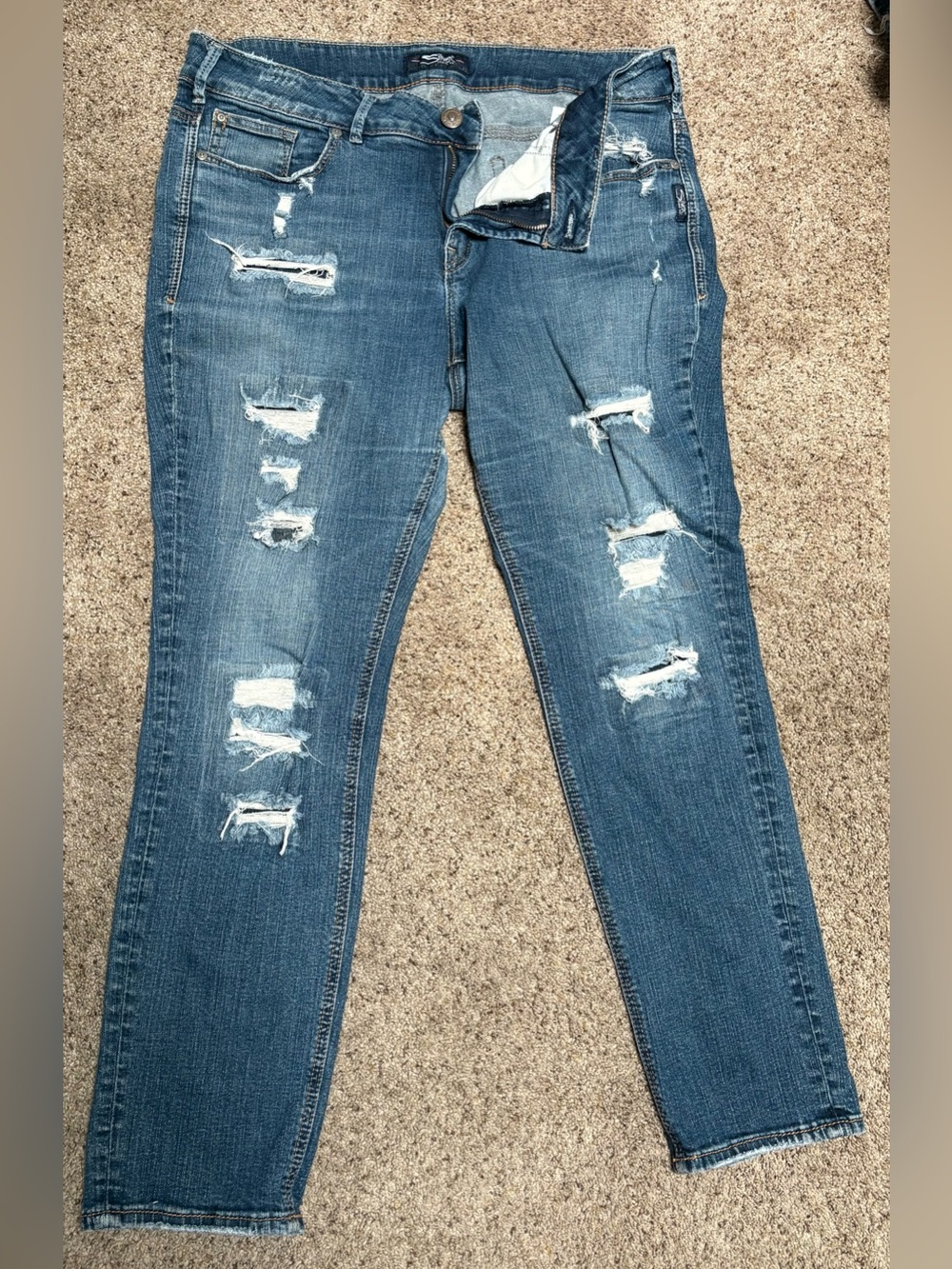 Silver Jeans Women's Ripped Skinny Jeans - Blue Denim